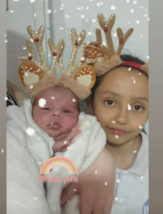 Duo reno dorado en diadema y lacito (mamá-bebé)