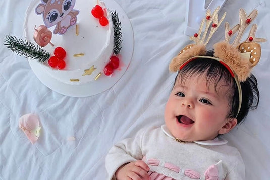 Duo reno rojo en diadema y lacito (mamá-bebé)